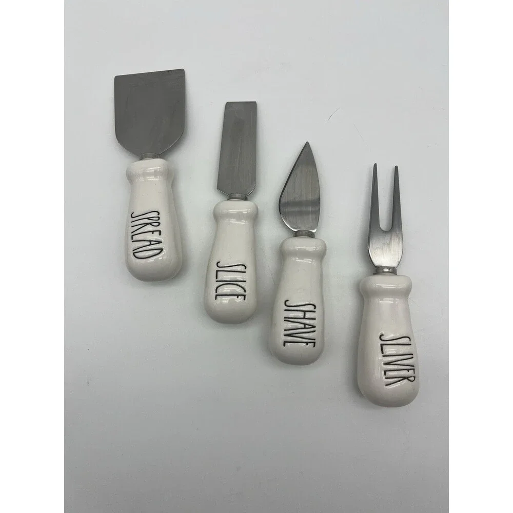 Rae Dunn White Cheese Knife & Fork Set, 4-Piece